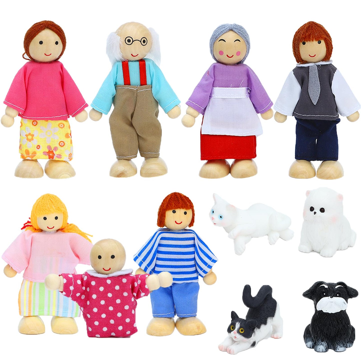Onest 11 Pieces Wooden Dollhouse Family Set Mini People Figures Sets Dollhouse Dolls Wooden Doll Family Pretend Play Figures Accessories For Pretend Doll House Toy