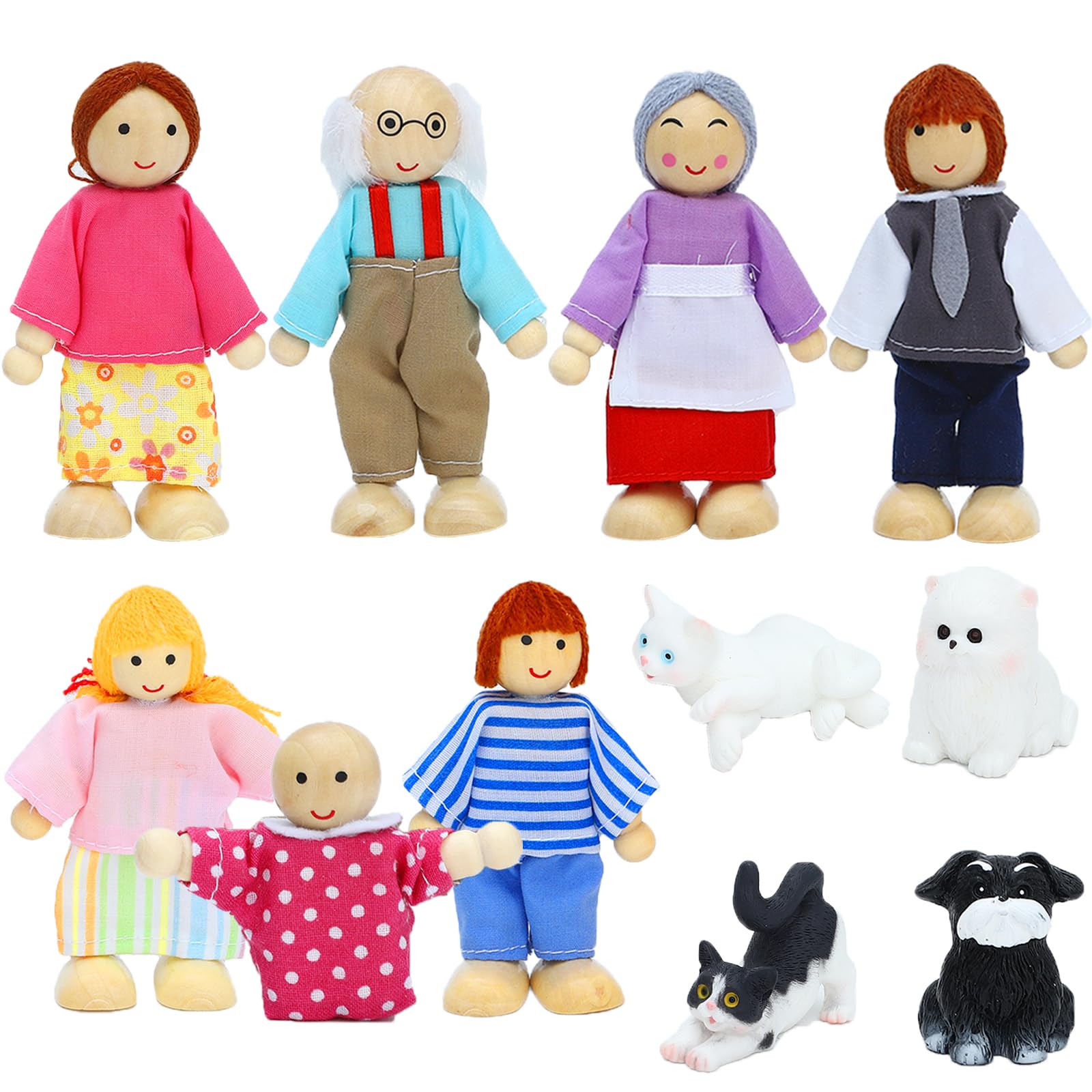Onest 11 Pieces Wooden Dollhouse Family Set Mini People Figures Sets Dollhouse Dolls Wooden Doll Family Pretend Play Figures Accessories For Pretend Doll House Toy