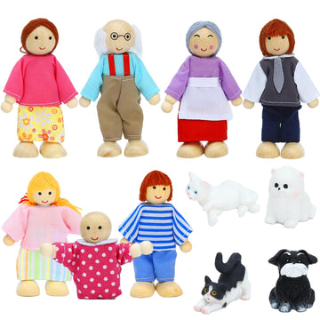 Onest 11 Pieces Wooden Dollhouse Family Set Mini People Figures Sets Dollhouse Dolls Wooden Doll Family Pretend Play Figures Accessories For Pretend Doll House Toy