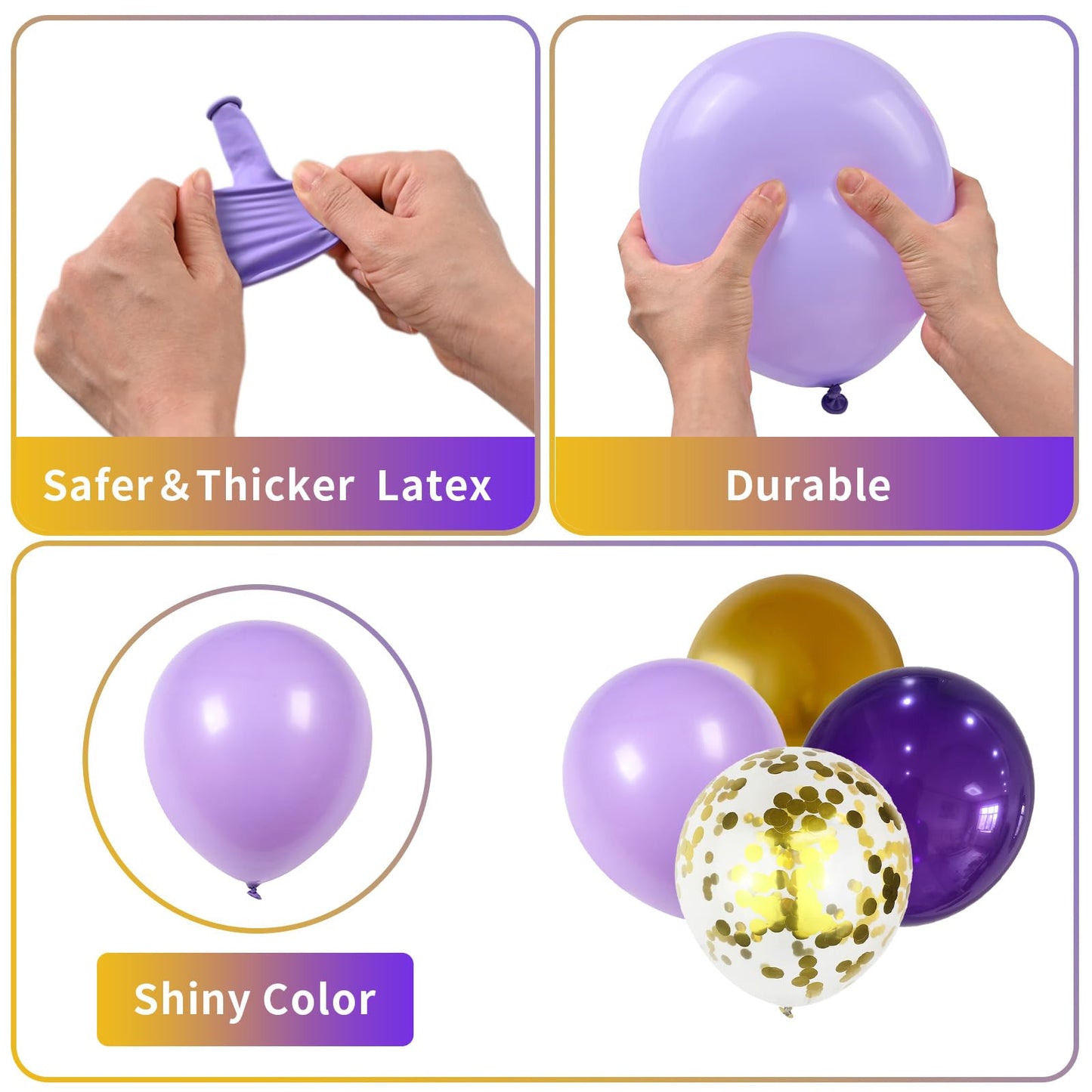 Purple And Gold Balloons, 60 Pcs Dark Purple Gold Balloons Set With Gold Confetti Metallic Gold Balloons, Globos Morados Lavende