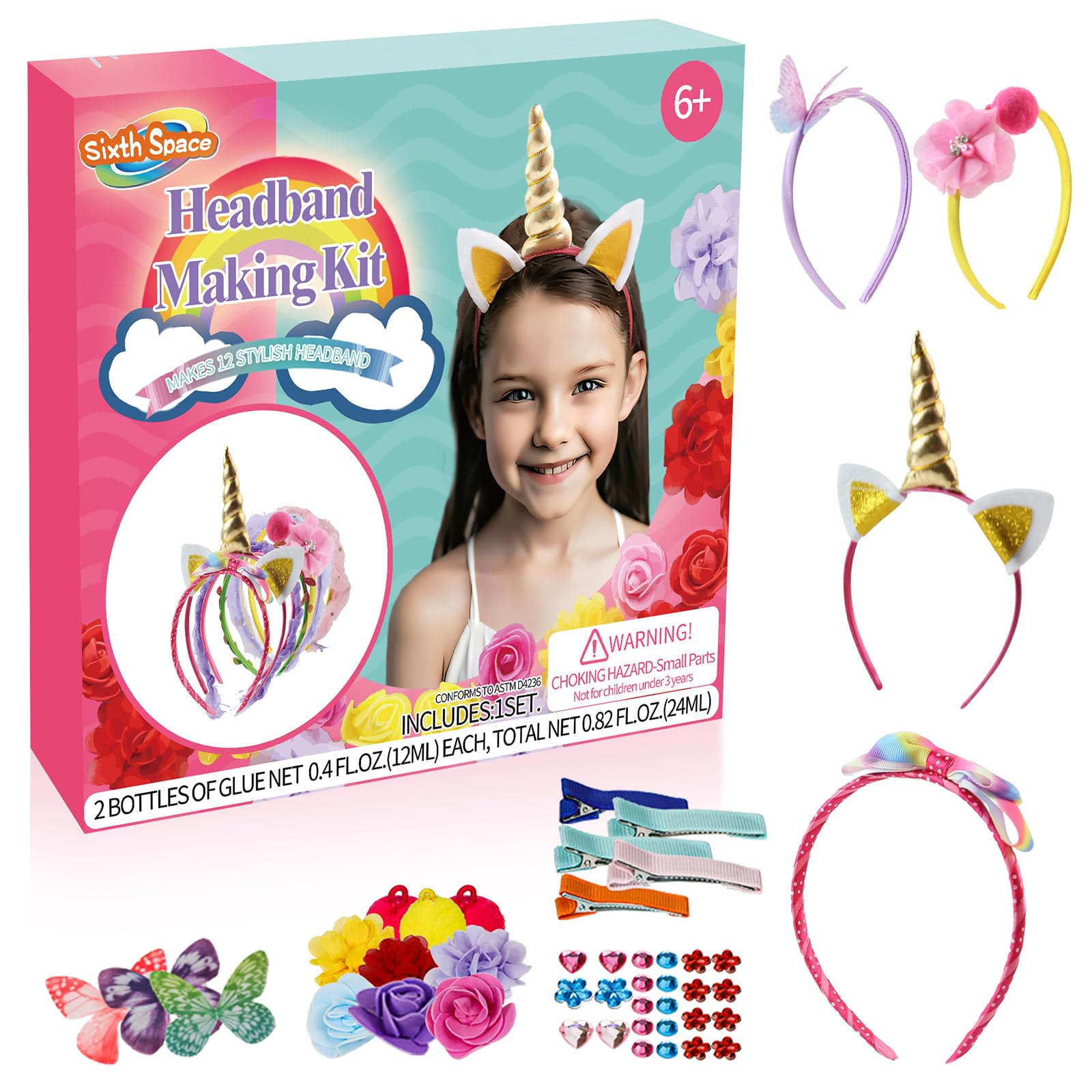 Headband Making Kit for Girls - Crafts for Girls Ages 6-8, Include 12 Headbands, Unique Birthday Gift Ideas for Girls, DIY Kits 