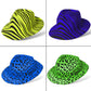 Novelty Place Neon Animal Print Plastic Party Hats, Fedora with Gangster Mafia Style, UV Blacklight Glow Party Stars Rave Hats f