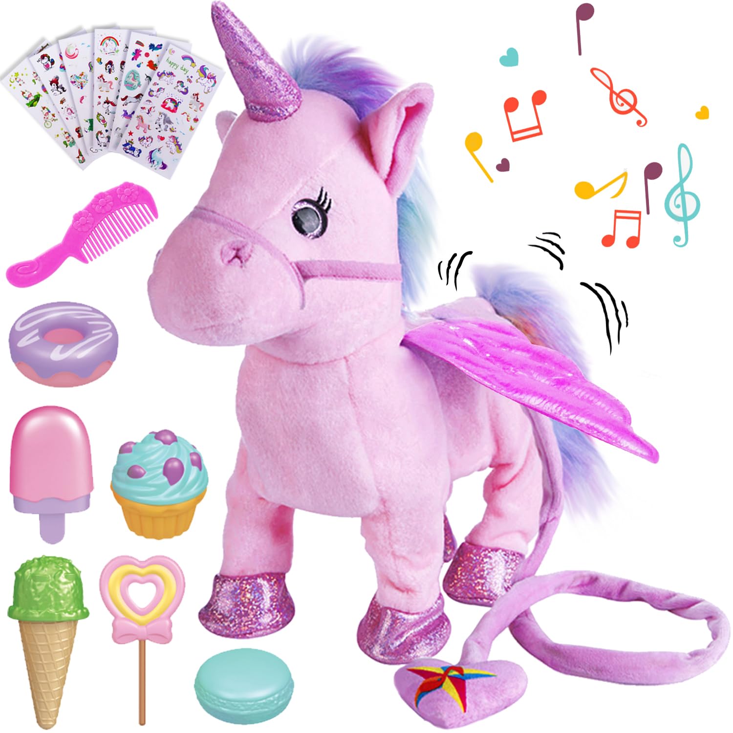 Remote Control Electronic Plush Unicorn Toy Pet for Girls 2-4 3-6 Years Old Interactive Walking Wiggle Bottom RC Leash Pink Unicorn Toy for 5 Years Old Toddler Kids Christmas Birthday Gift