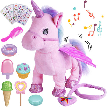 Remote Control Electronic Plush Unicorn Toy Pet for Girls 2-4 3-6 Years Old Interactive Walking Wiggle Bottom RC Leash Pink Unicorn Toy for 5 Years Old Toddler Kids Christmas Birthday Gift