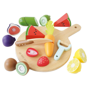 Le Toy Van - Wooden Chopping Board and Super Food Set | Perfect for Supermarket, Food Shop or Cafe Pretend Play - Suitable for B