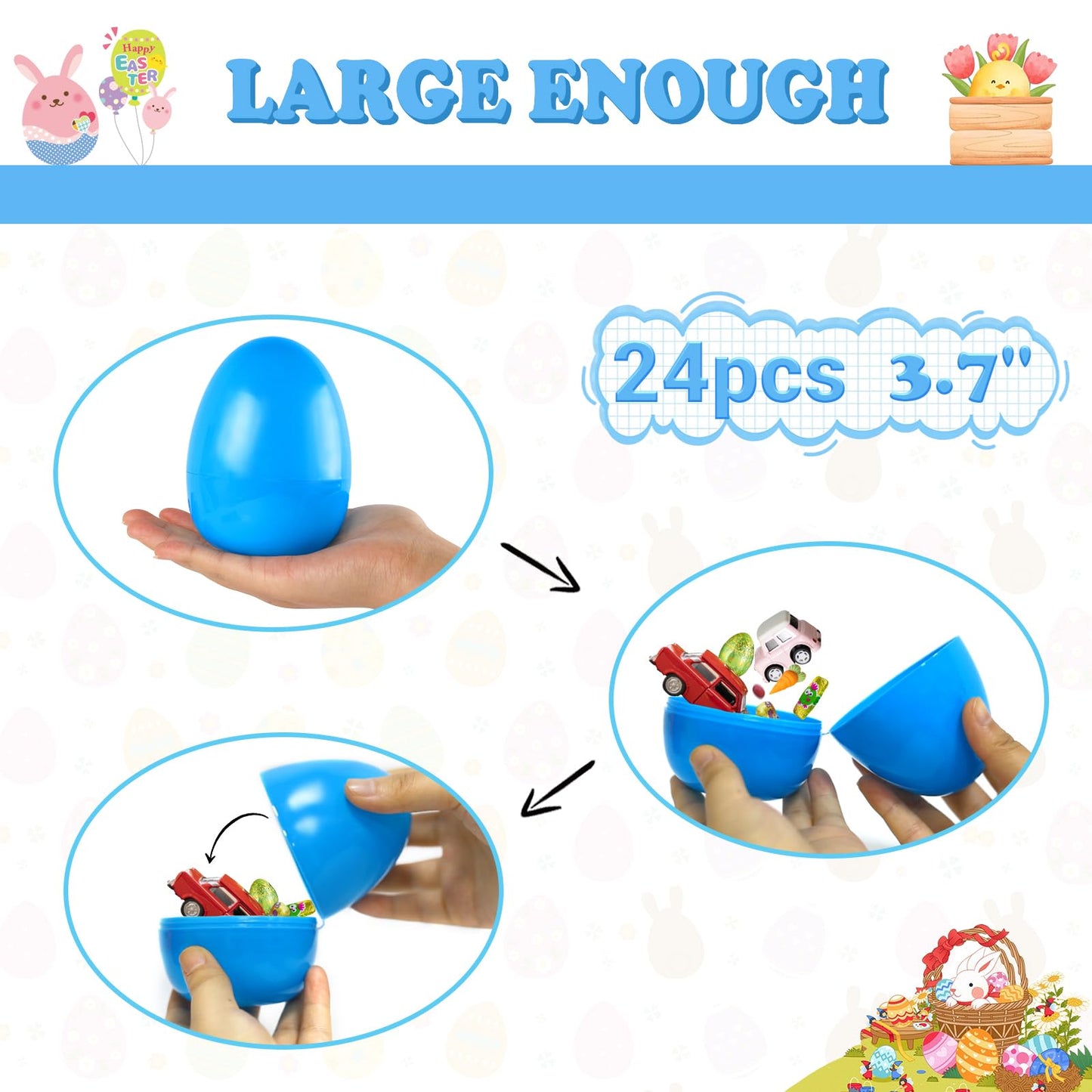 Rosaui 3.7    Easter Eggs, Set Of 24 | Colorful Empty Plastic Eggs | Candy Gift Containers | Easter Basket Decor