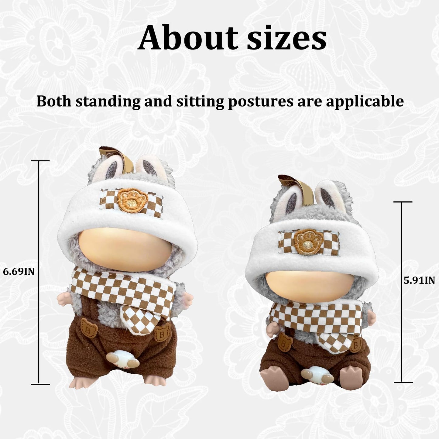 for Labubu Clothes  for Labubu outfits  17cm Doll Clothes Set(NO Doll) - Cute Knit Sweater & Handcrafted Crochet Skirt  enhanced Fashion Dresses  Soft Stretch Fabric Costume Accessorie Brown Scarf Suit