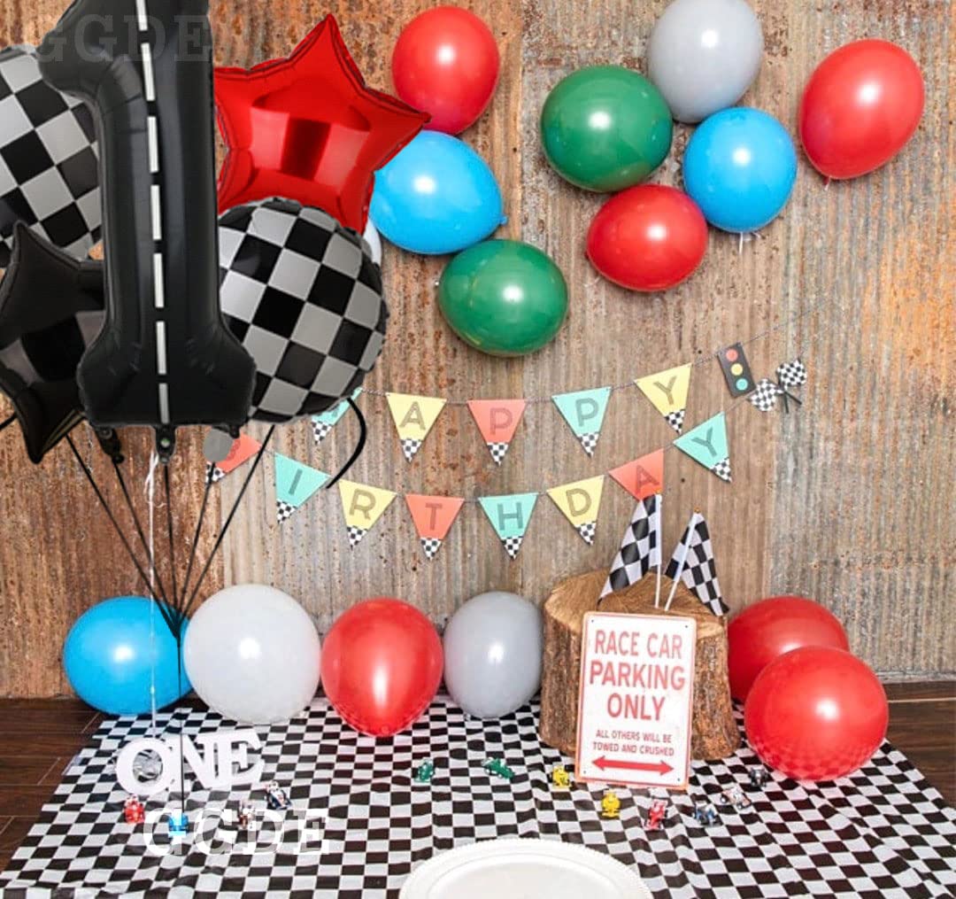 Race Car Birthday Balloons 40 Inch Racetrack Number Balloon 1 Black Baby Shower Boys 1St Birthday Race Car Theme Party Decor Sup