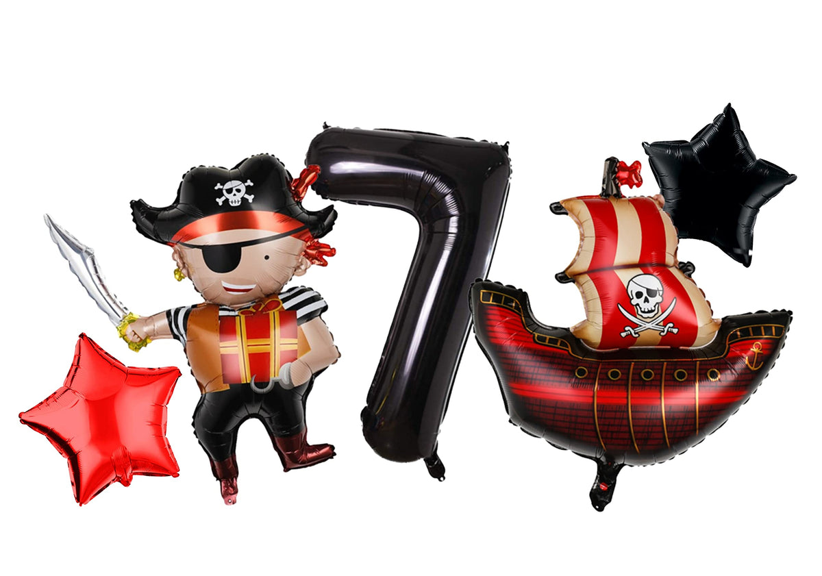 Atpata Funky Pirate Captain Ship Theme Foil Balloons For Kids Birthday Party Decoration (Pirate 7Th Birthday)
