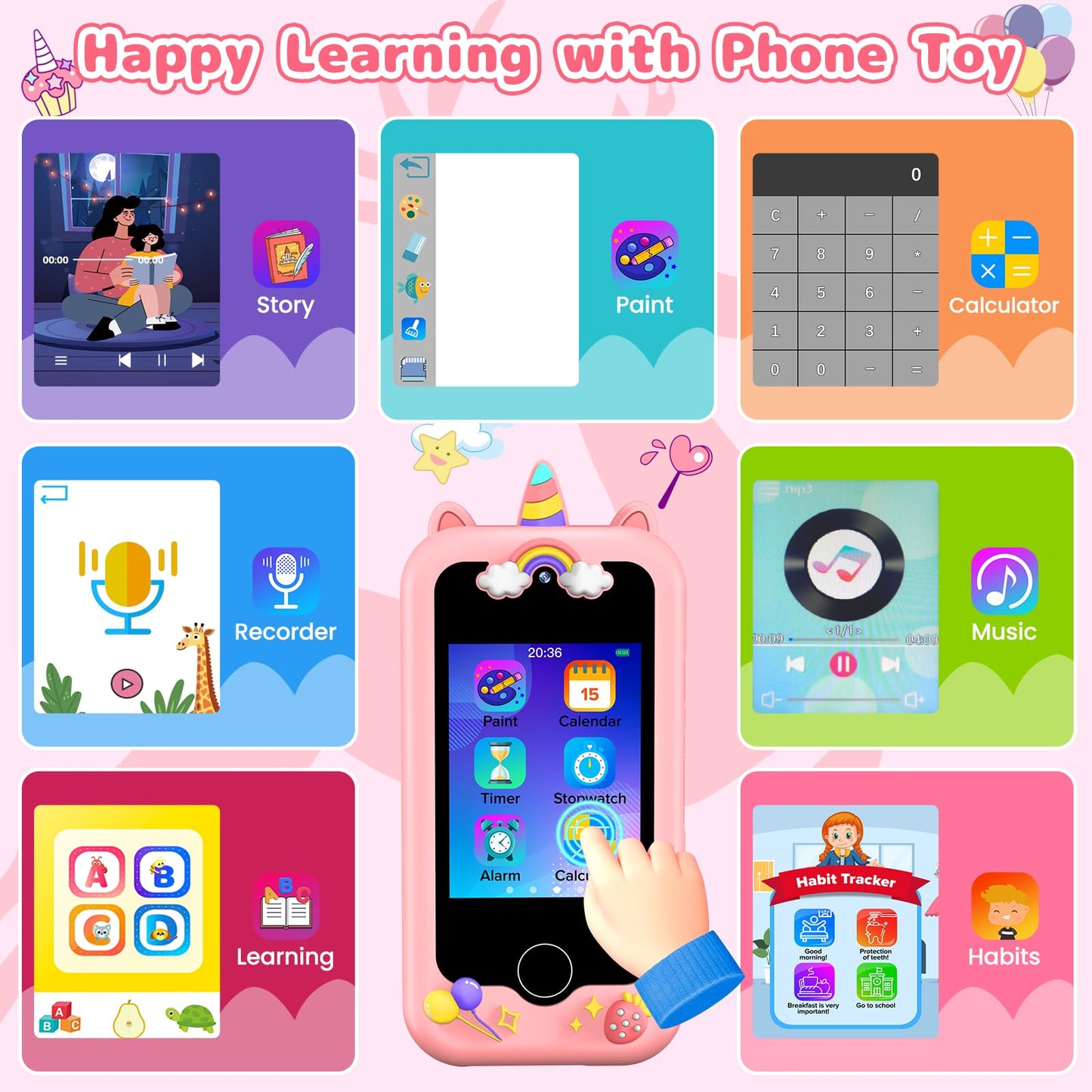 Kids Smart Phone for Girls, Birthday Gifts for Kids Age 3-12, Toddler Smart Phone Learning Educational Toy Pretend Play Phones w