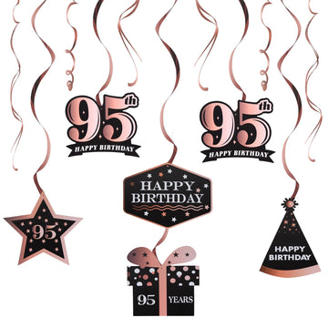 LINGTEER Happy 95th Birthday Rose Gold Swirls Streamers - Cheers to 95th Birthday 95 Years Old Bday Party Hanging Decorations.
