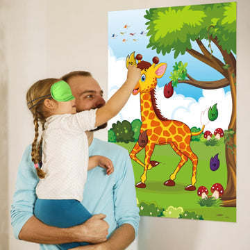Pin The Tail On The Giraffe Game Birthday Party Games For Kids 4-8 Safari Party Supplies Wild Animal Classroom Party Decorations, Large Pin The Tail Game Poster With 56 Tail Stickers