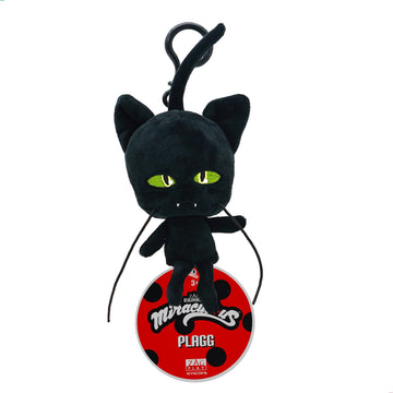 Miraculous Ladybug - Kwami Lifesize Plagg, 5-Inch Cat Plush Clip-On Toys For Kids, Super Soft Collectible Stuffed Toy With Glitter Stitch Eyes And Color Matching Backpack Keychain (Wyncor)