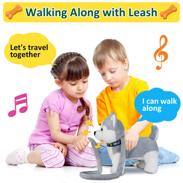 Husky Walking And Barking Puppy Dog Toy With Control Leash,Realistic Wagging Tail Robot Interactive Musical Dancing Animated Plu