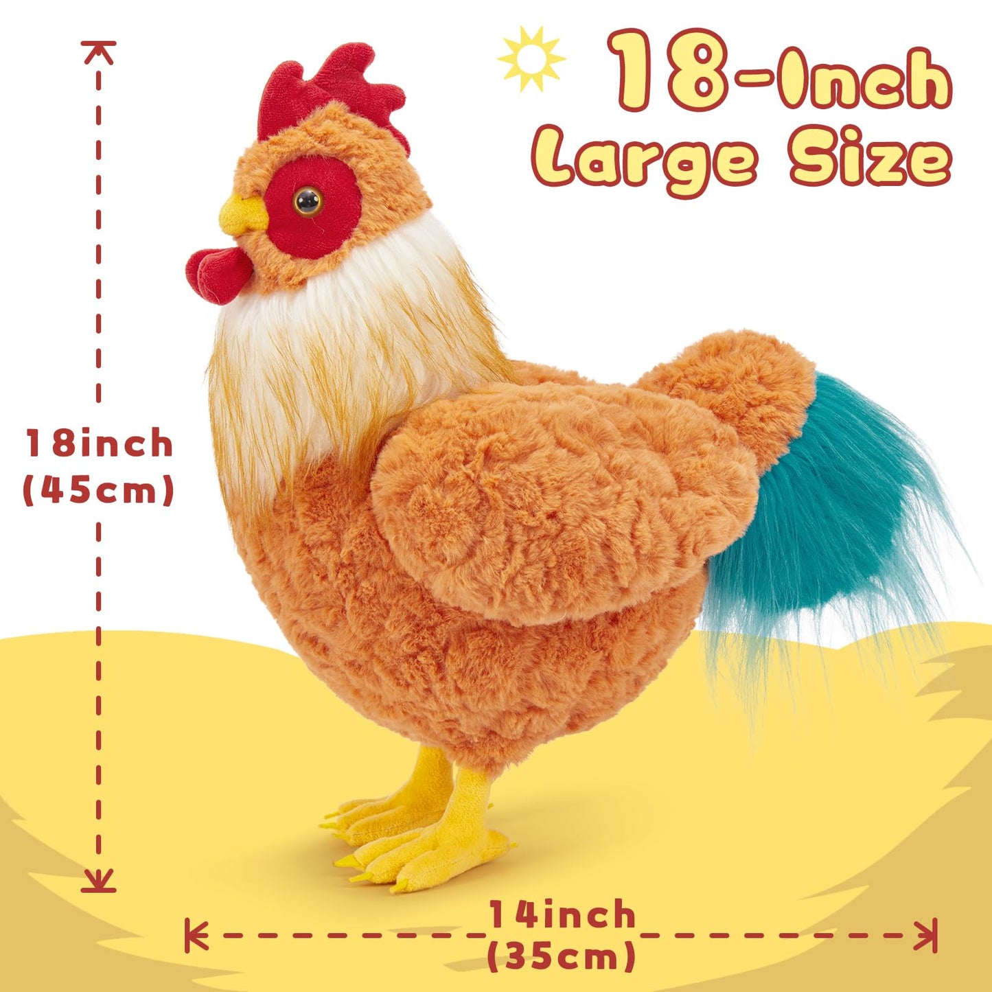 Tezituor 18 Inch Big Chicken Stuffed Animal, Realistic Yellow Plush Rooster for Kids, Soft Polyester Toy for Christmas, Easter, Birthday