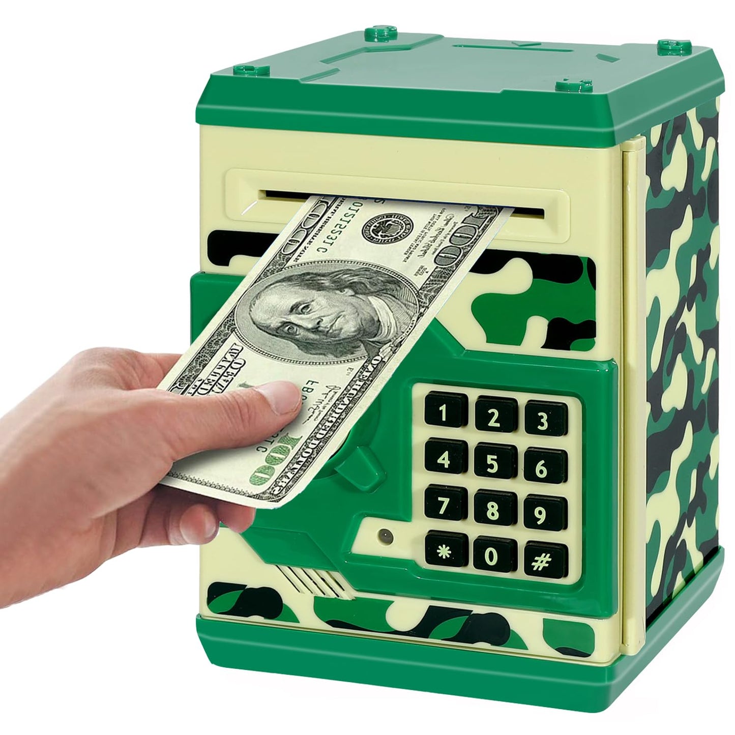 Adevena Electronic Piggy Bank, Mini Atm Password Money Bank Cash Coins Saving Box For Kids, Cartoon Safe Bank Box Perfect Toy Gifts For Boys Girls (Camouflage Green)