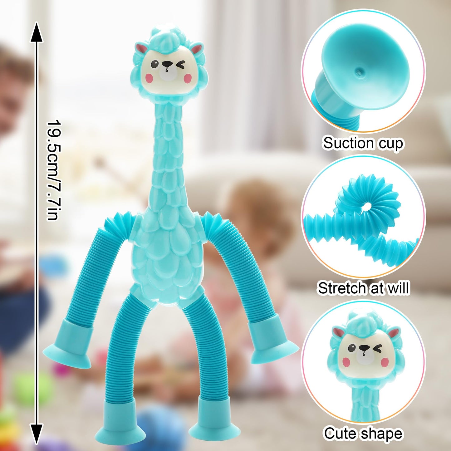 SUKIPIN Pop Tube Giraffe, 4 Pack Telescopic Suction Cup Giraffe Toy, Stretchy Giraffe Suction Toy, Pop Tube Fidget Toys (4 Pack)