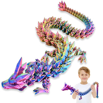 Locyfens Large 30'' 3D Printed Dragon, Articulated 3D Dragon Toys, Long Crystal Dragon Rainbow Red Yellow Blue
