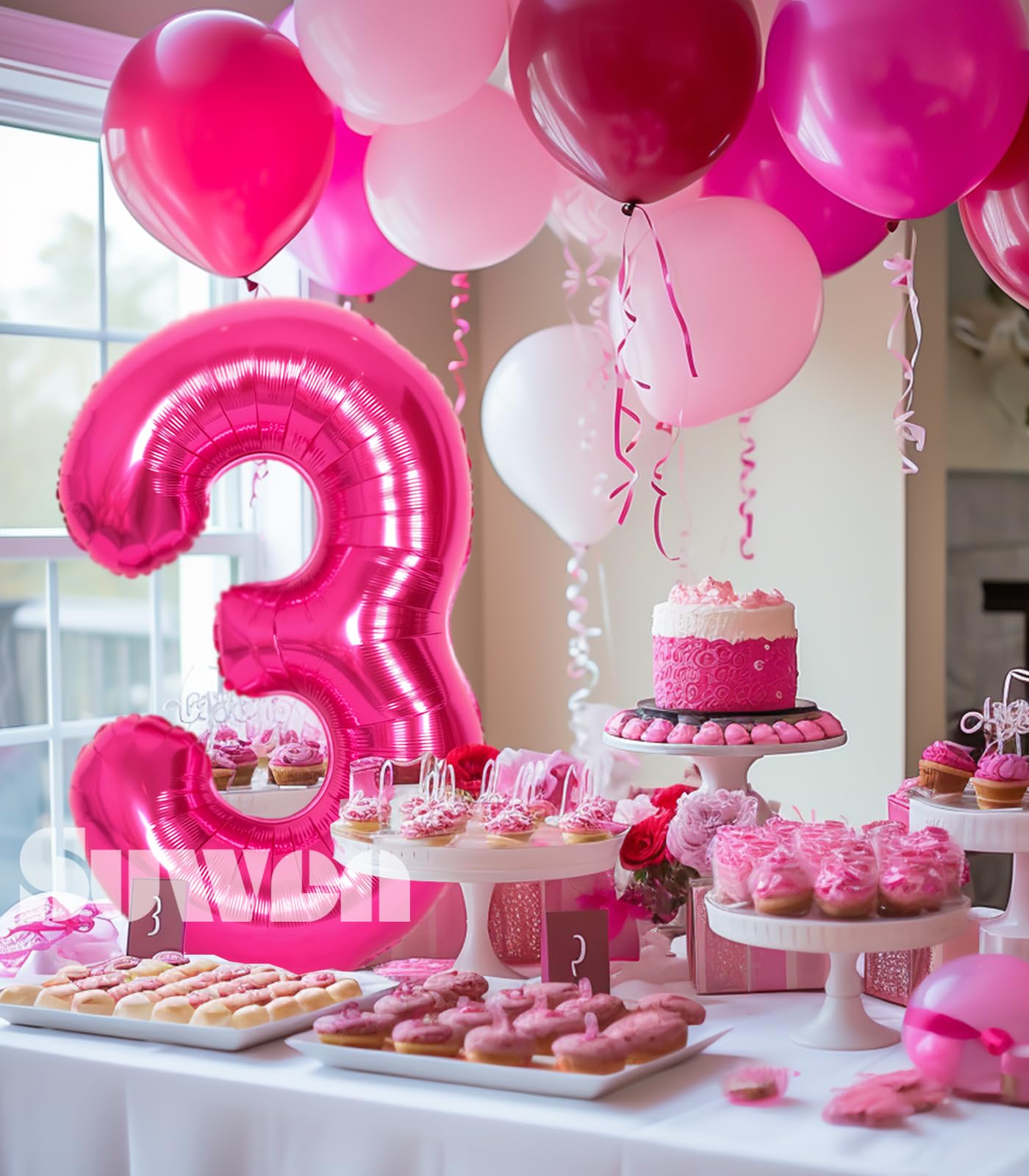 Suwen 40 Inch Hot Pink Large 3 Number Balloons Big Foil Helium Number Balloons 0-9 Jumbo Happy 3Rd Mylar Birthday Party Decorati