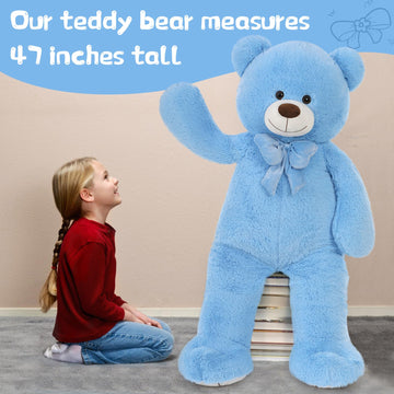 Tezituor Giant Teddy Bear Valentines Day, 4 Feet Soft Big Stuffed Animal Life Size 47 Inch Plush Bear Toy Valentine'S Christmas Birthday Gift For Girlfriend Kids,Blue