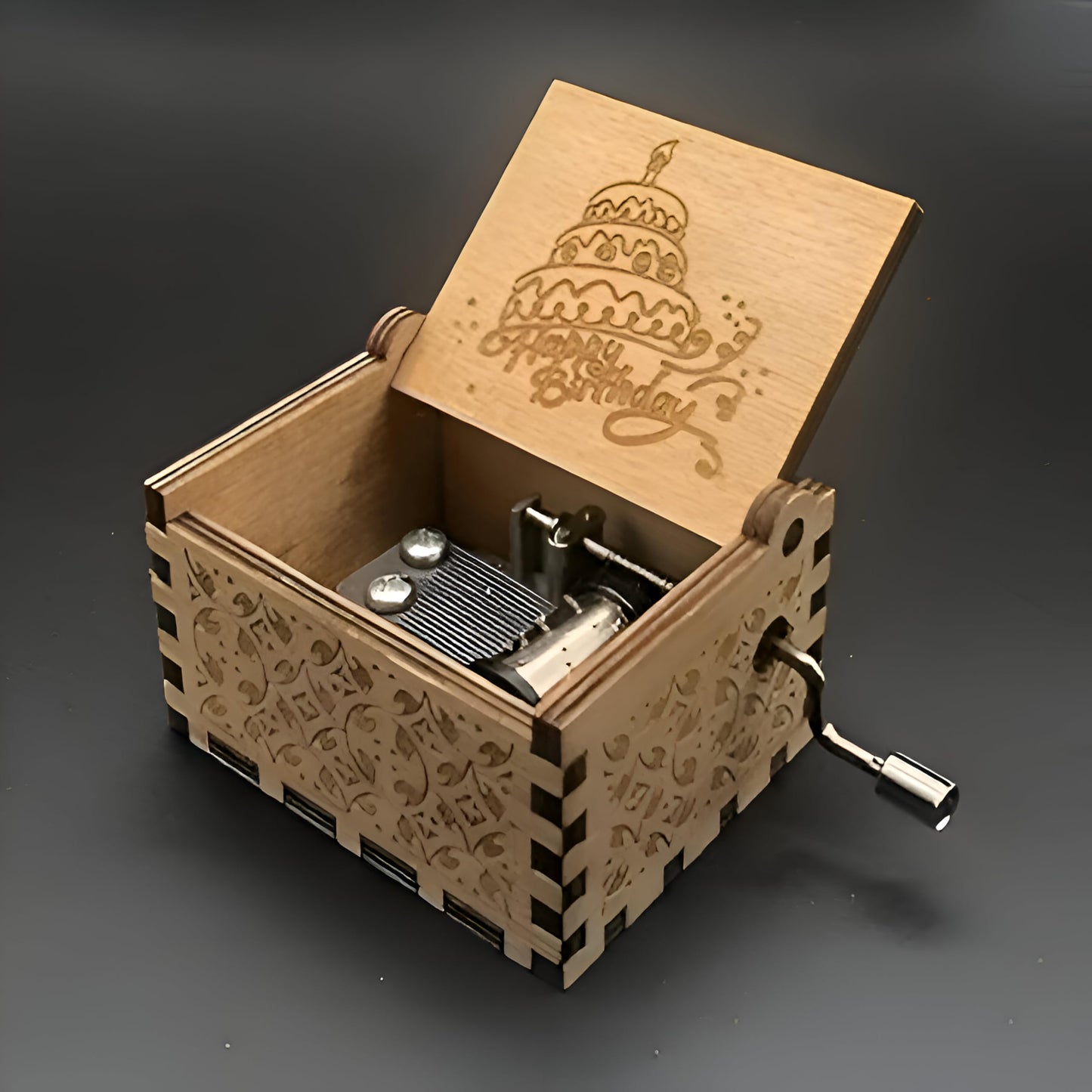 Caaju Happy Birthday Music Box - Wooden Musical Box with Hand Crank - Vintage Music Box Birthday Gift for Kids - Gifts for Him/H