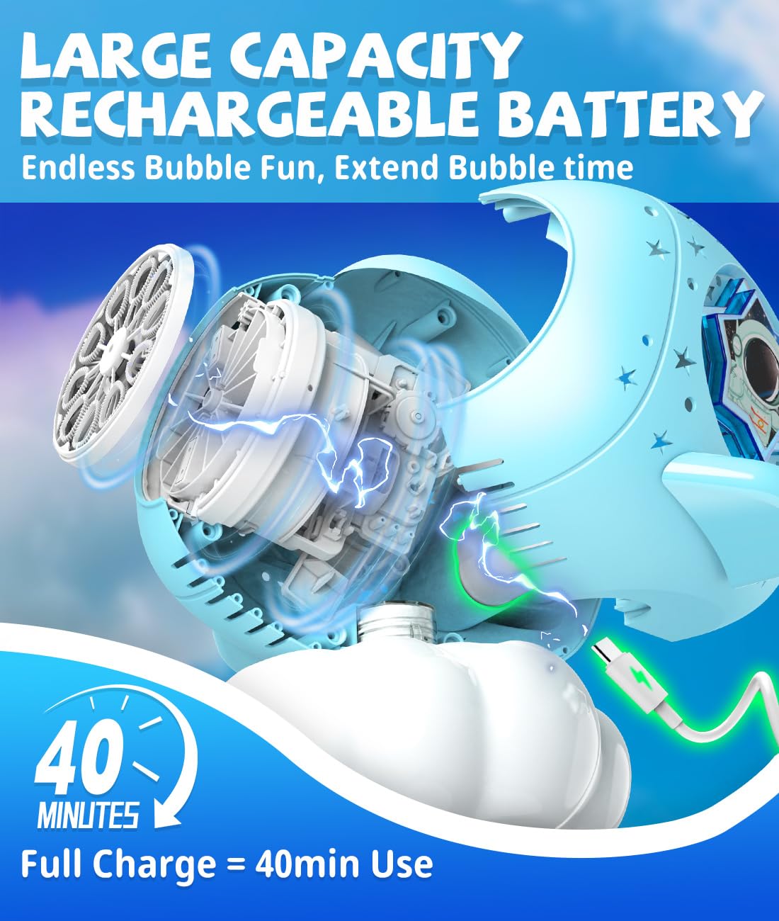 Rechargeable Bubble Machine With Led Light - Make Large Bubbles - 600Ml Automatic Cloud Airplane Bubble Maker For Kids - Party B