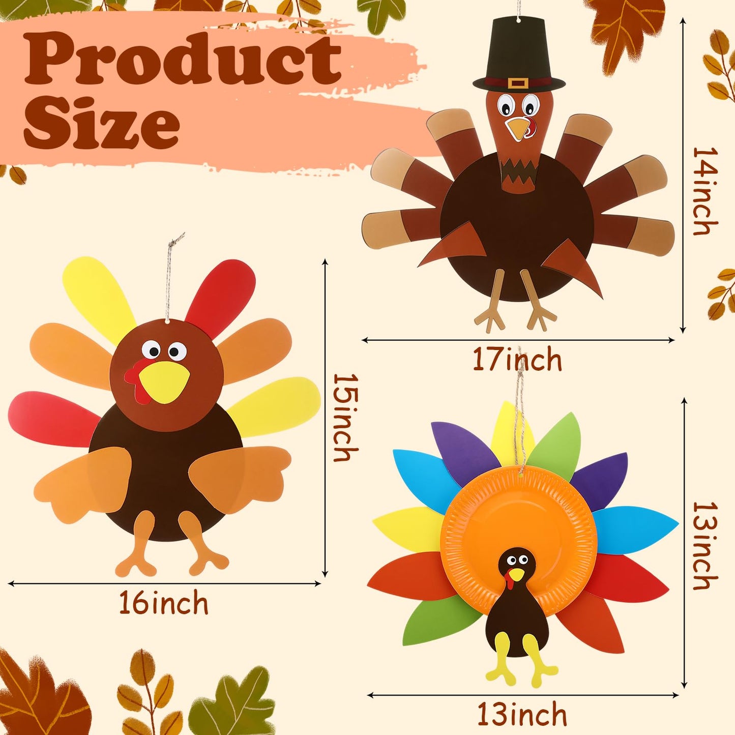 Harloon 6 Set Thanksgiving Turkey Craft Kits for Kids DIY Make a Turkey Art 13-17 Large Thanksgiving Hanging Ornaments Decoratio