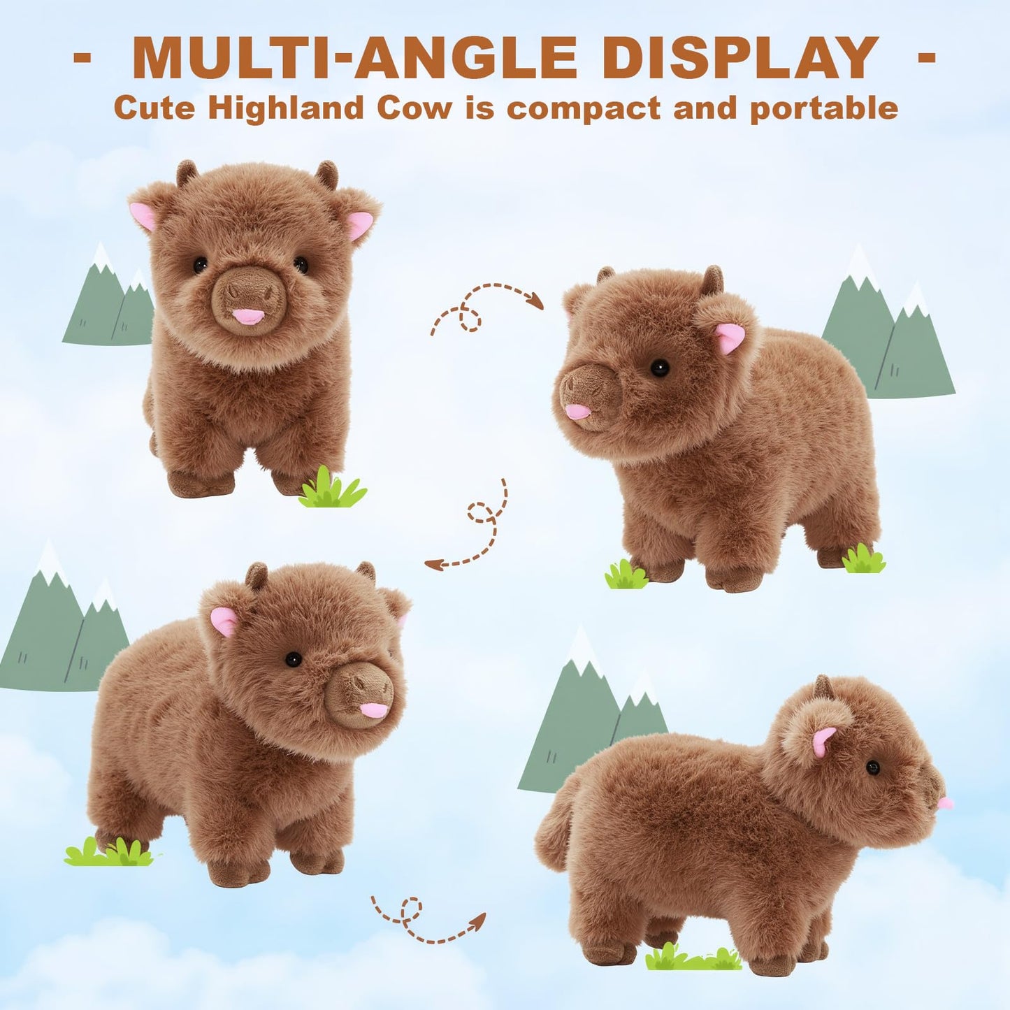 OUOZZZ Highland Cow Stuffed Animal - Mini Baby Scottish Cow Plush Toy - Soft & Realistic  Travel-Friendly & Portable Gift for Girls  Boys  Toddlers & Kids 9.4