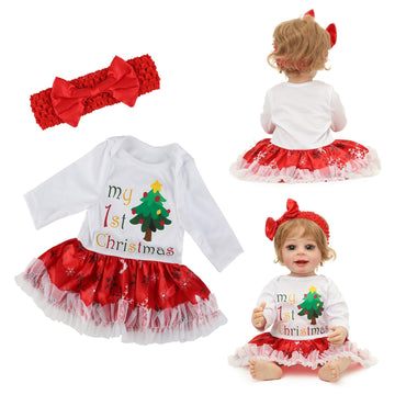 Reborn Baby Doll Clothes Christmas Pattern For 18- 22 Inch Baby Doll Clothes Outfits With Headband Newborn Girl