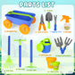 deAO Kids Garden Wagon Wheelbarrow Play Set - 10 Accessories, 4 Plant Pots, Blue Plastic - Great Outdoor Toddler Gardening Toys