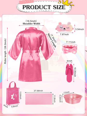Suhine 6 Set Spa Party Supplies For Girls, Kids Satin Robes Nail Salon Kit Spa Kit Accessories For Birthday Party Favors (Pink,