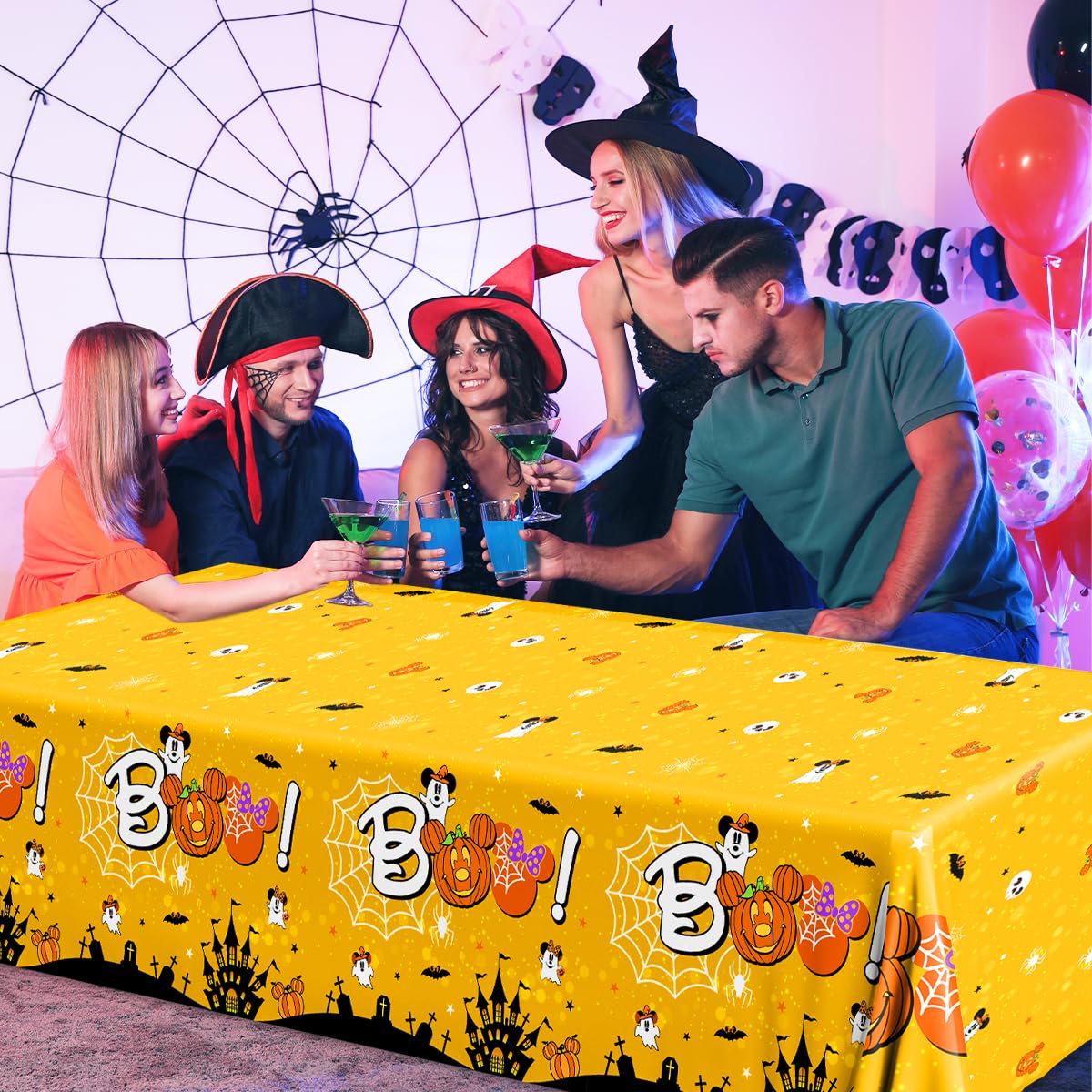 Gupesxu Mouse Halloween Party Decorations-3pcs Happy Boo Day Tablecloth, Yellow Pumpkin Ghost Mouse Halloween Tablecloth for Kid