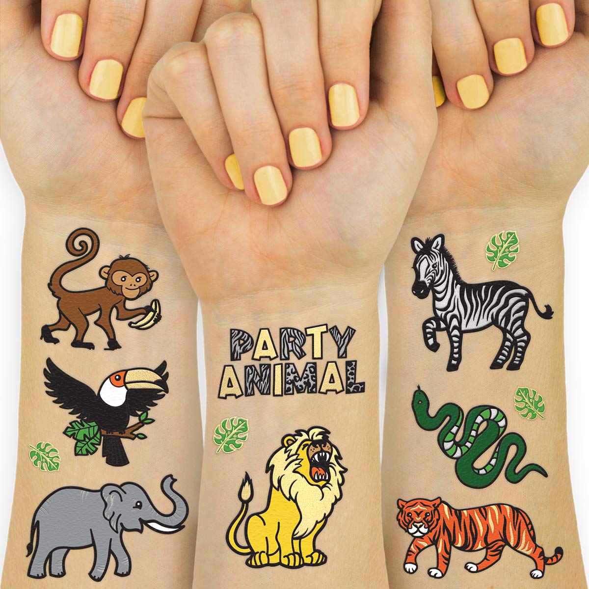 xo, Fetti Jungle Temporary Tattoos for Kids - 30 styles  Zoo, Boys + Girl Craft, Birthday Party Supplies, Baby Shower