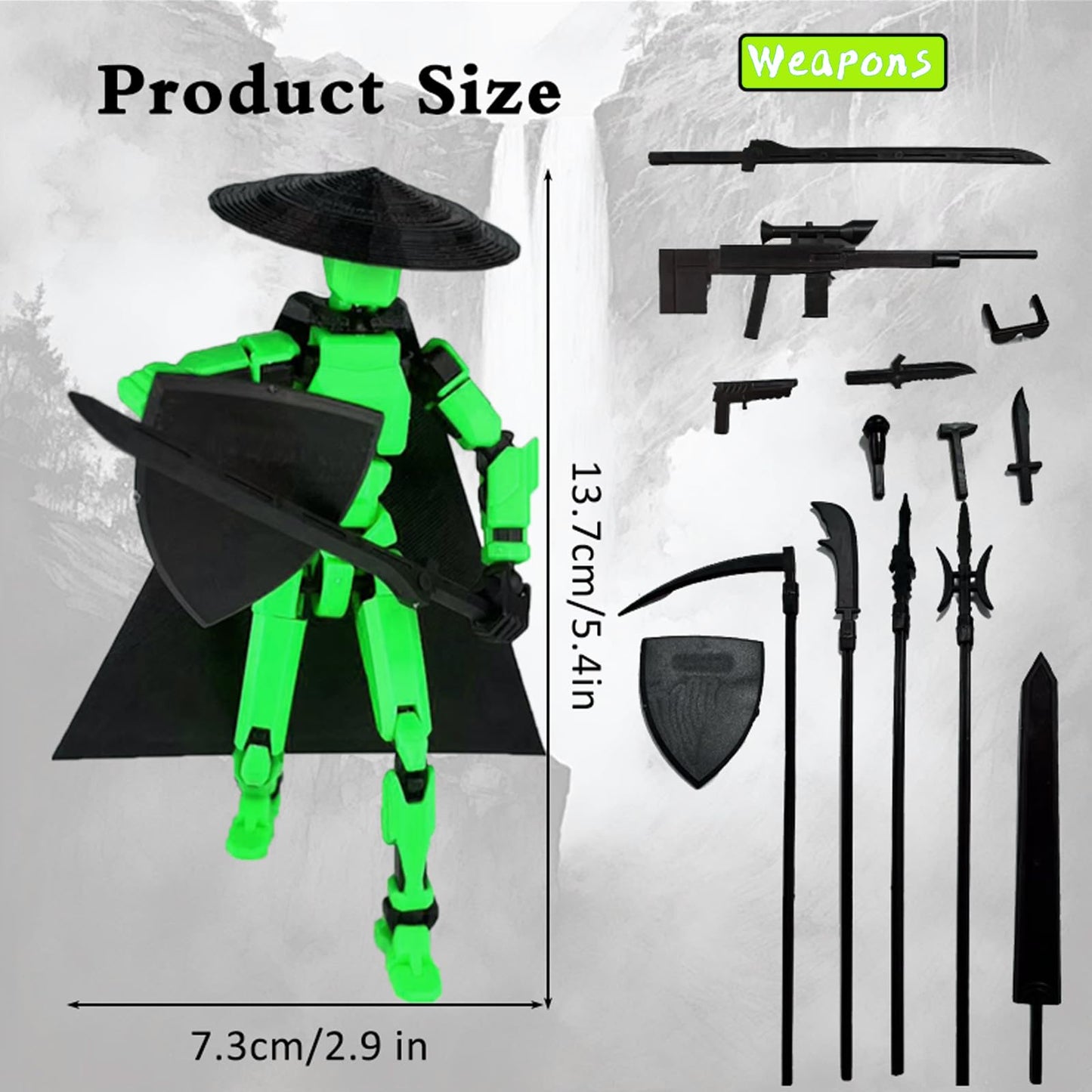 Pkghokids Already Assembled T13 Action Figure Accessories,Dummy 13 T13 Multi-Jointed Movable 3D Printed Toys (Green Orange)