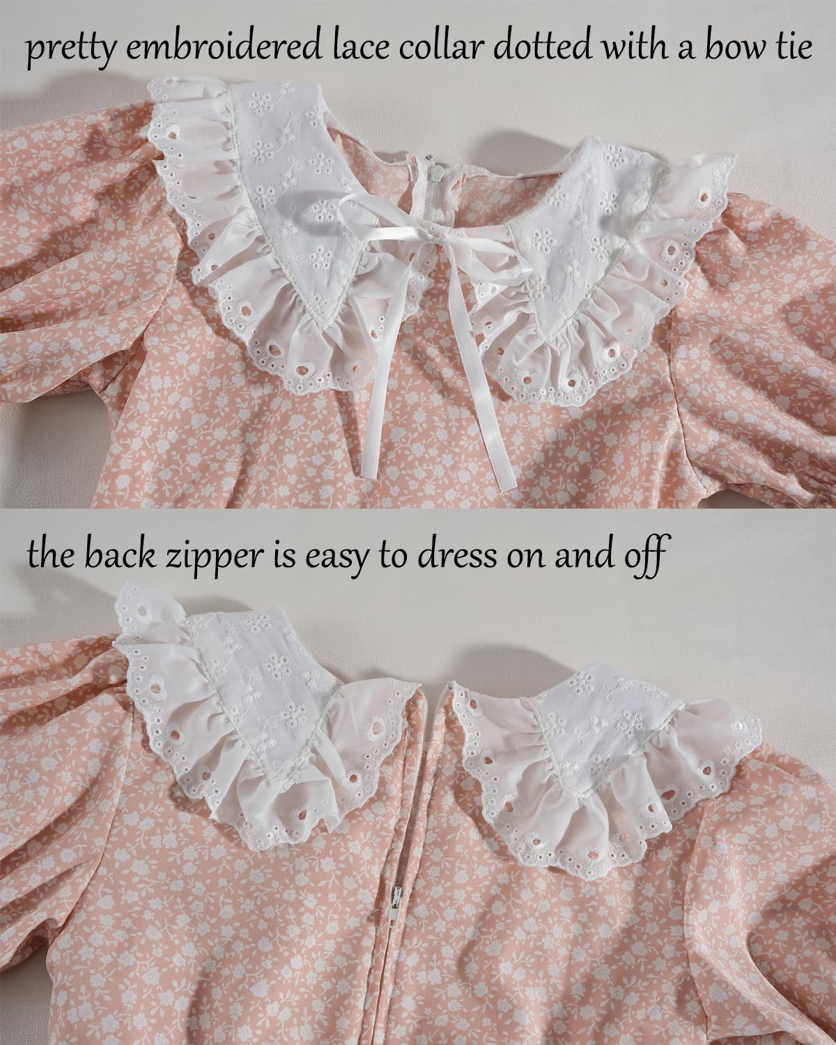 LTAKK Pioneer Dress Girls Colonial Costume Prairie Pilgrim Girl Dresses with Ruffled Pinafore, Peach, Small, age over 4 years ol