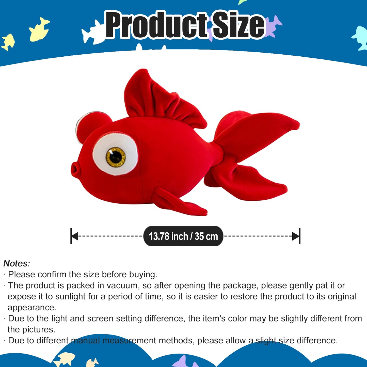 Zhidiloveyou Fish Stuffed Animal Plush Red Soft Stuffed Goldfish Toy For Girls Boys, 13.78 In