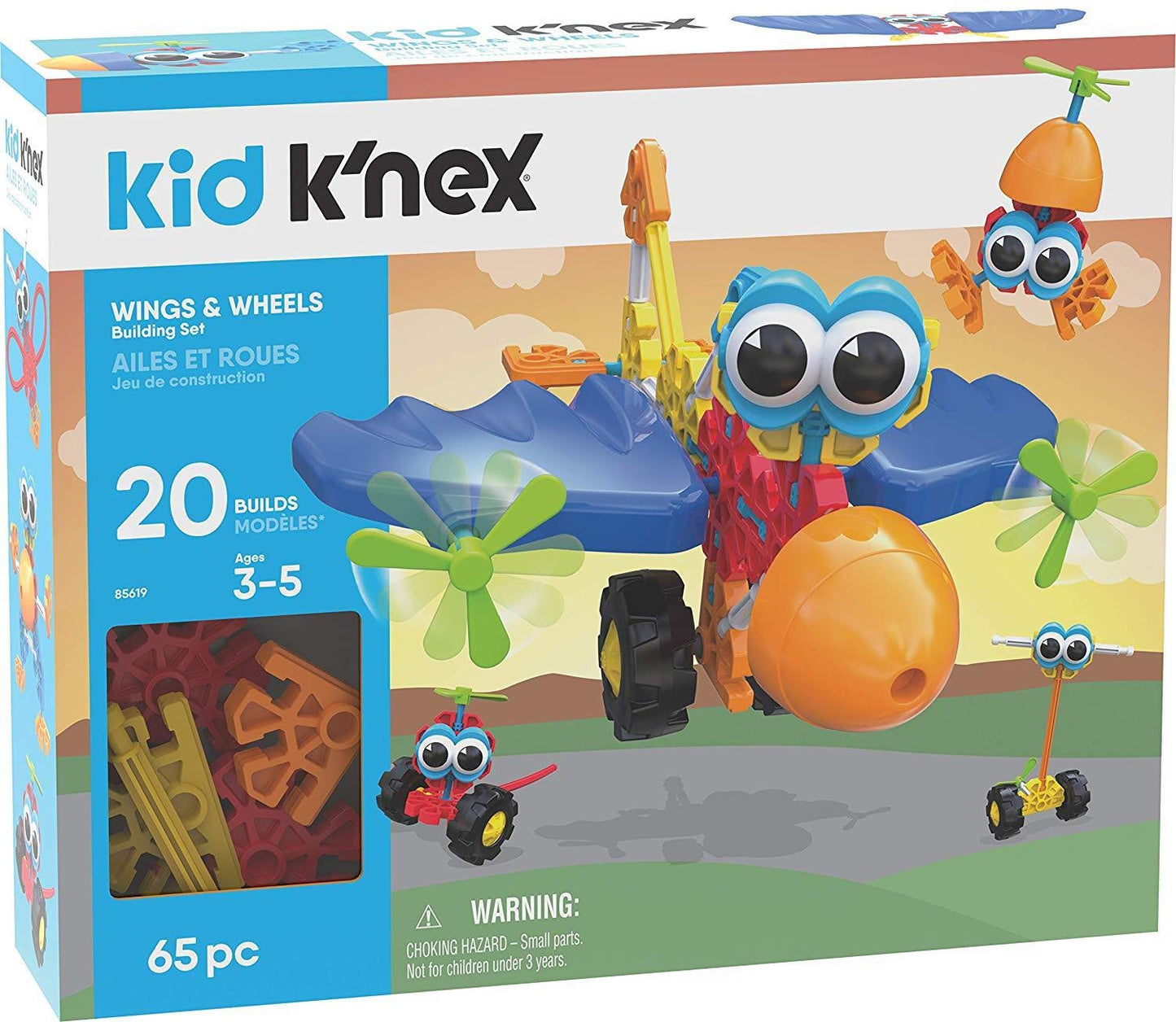 K'Nex Kid Wings & Wheels Building Set - 65 Pieces - Ages 3+ - Preschool Educational Toy