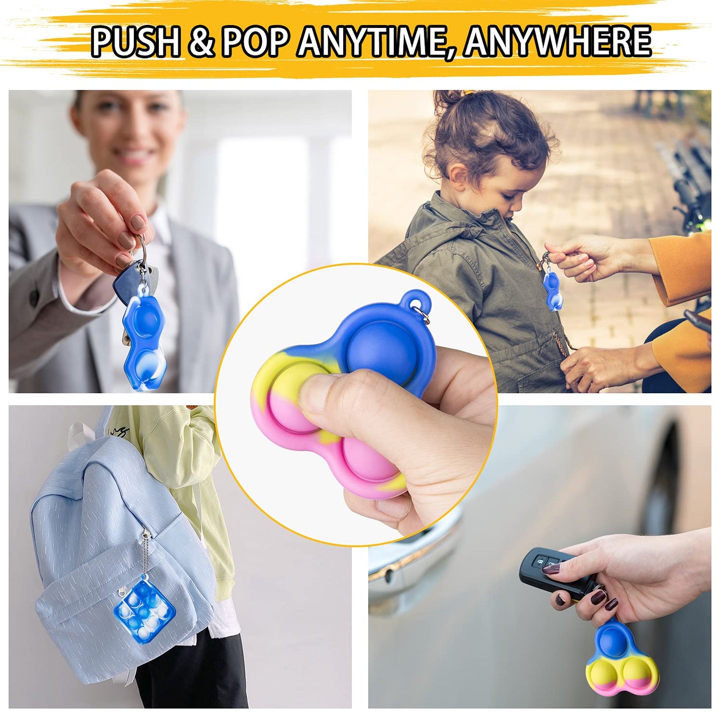 Cucue Simple Fidget Pop Toys - Portable, Calming Sensory Hand Toys For Fun & Stress Relief - Soft & Flexible Silicone Materials Keychain - Durable Poppers For Kids & Adults