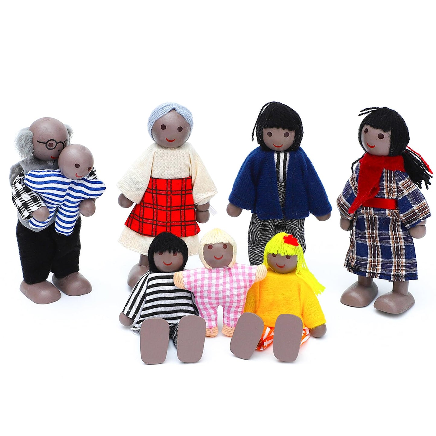 ONEST 17 Pieces Wooden Dollhouse Family Set Mini People Figures Sets Dollhouse Dolls Wooden Doll Family Pretend Play Figures Acc