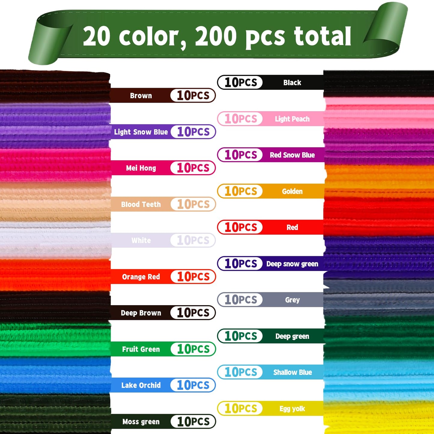 Veroave 200pcs Pipe Cleaners, 20 Colors Thick Pipe Cleaners Craft, Multi-Color Chenille Stems, Art and Craft Supplies, Christmas