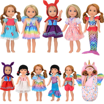 Sotogo 11 Sets American Wellie Doll Clothes Outfits Dresses Pajamas Swimsuit, Girl Wishers Doll Clothes Fit For 14 To 14.5 Inch Dolls