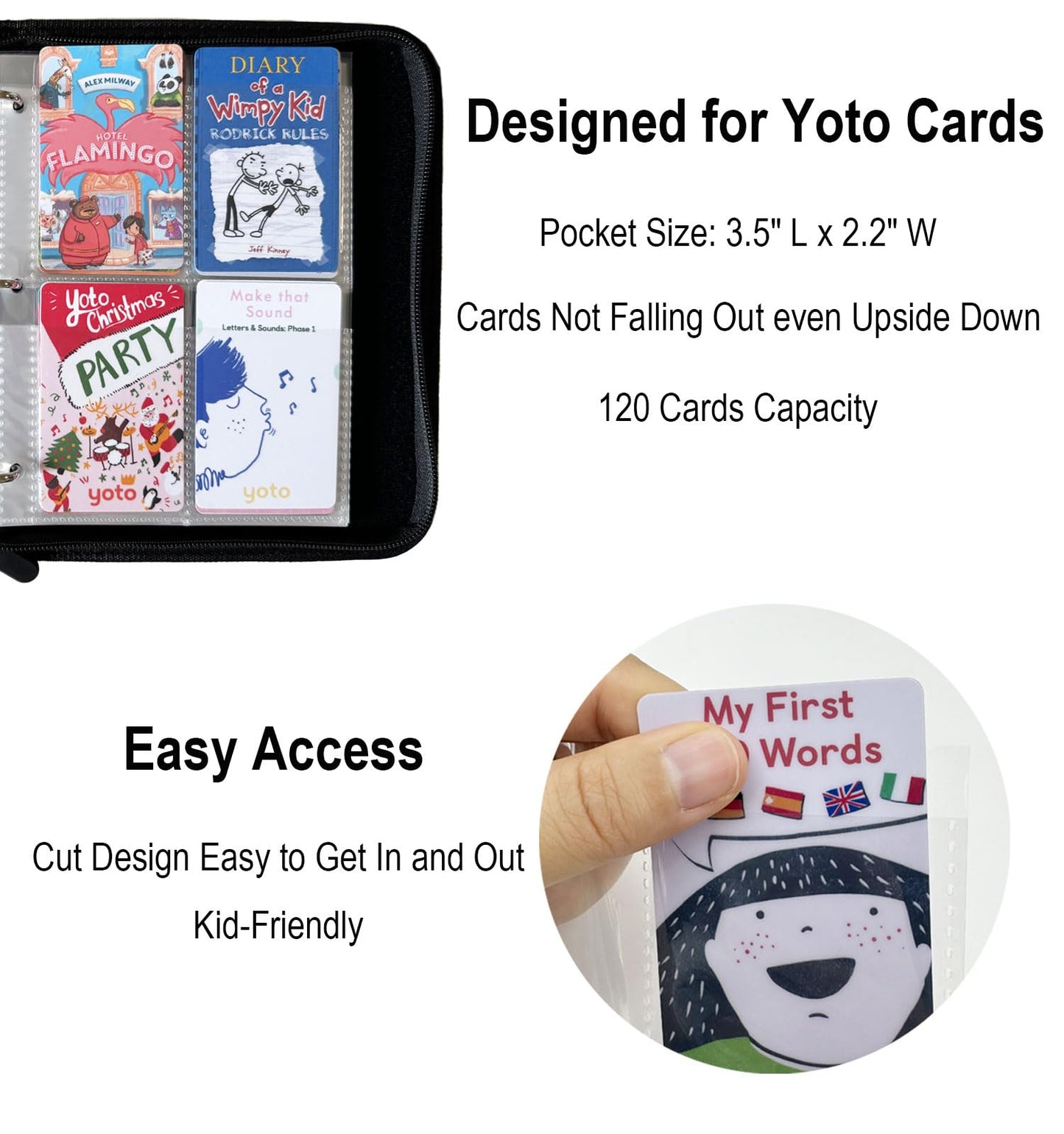 Thisness Yoto Card Binder Case, 120 Cards Capacity, Blue Smile Zipper Organizer for Yoto Player & Mini Cards