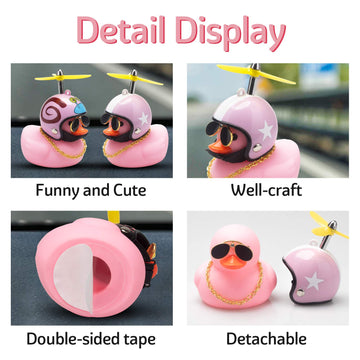 Wonuu Pink Duck Car Dashboard Decorations Rubber Duck Car Ornaments Cool Duck With Propeller Helmet Sunglasses Gold Chain (Pink