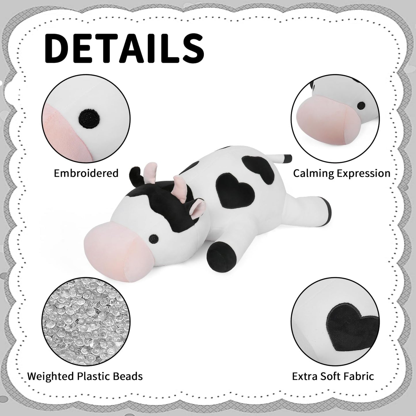 Florviv Weighted Cow Stuffed Animals Weighted Plush Toy 24'' 4.2Lb Cute Cow Hugging Dolls Plushies Pillows For Boys And Girls (W