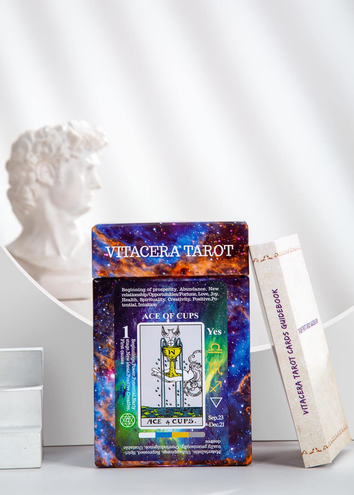 Vitacera Tarot Cards For Beginners , Card Deck With Guidebook, Keywords, Yes Or No, Timing, Colors, Musical Pitch, Planet, Zodiac, Element, Chakra, Numerology And Meanings On Them