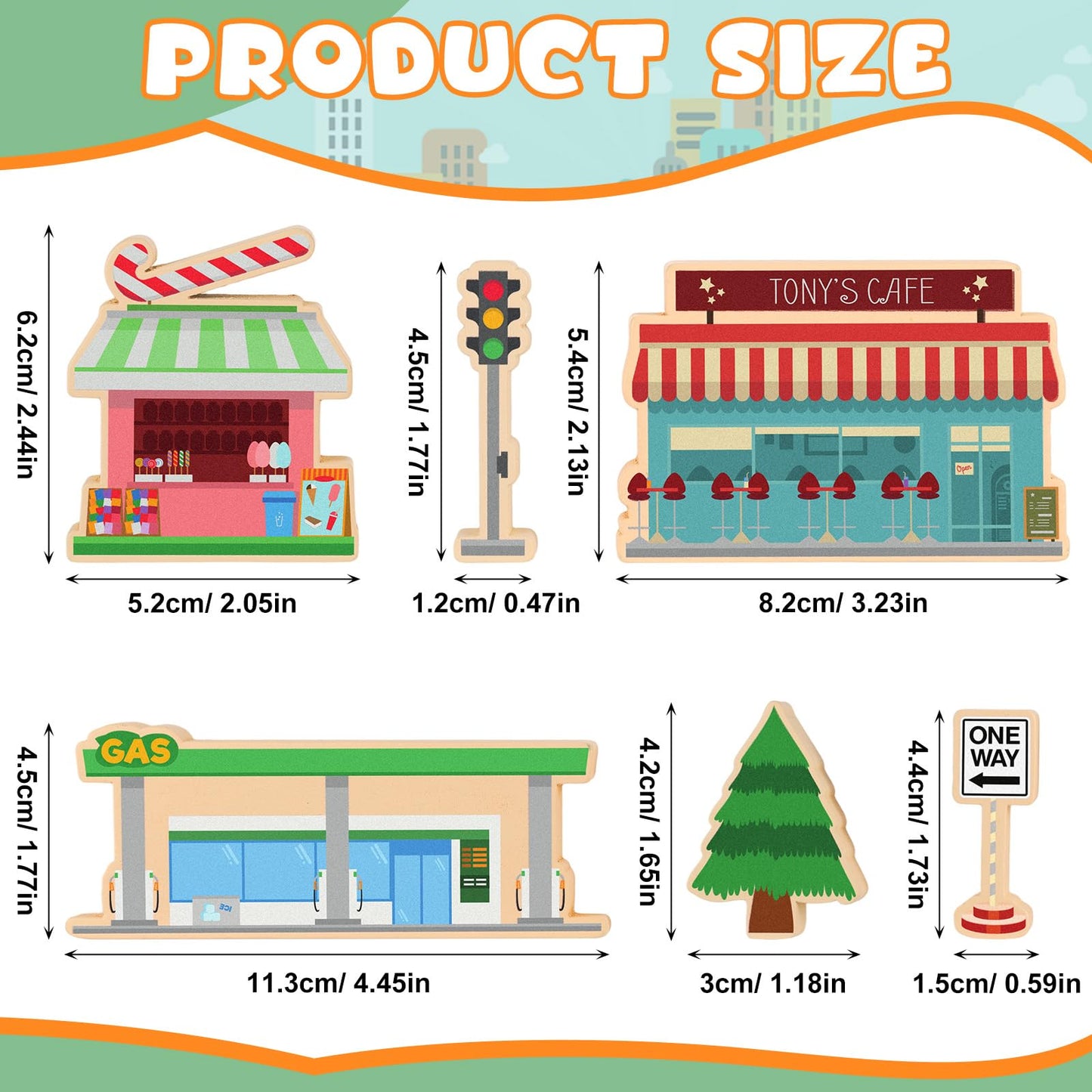 35 PCS Wooden City Play Set Wood Blocks Town Buildings Street Traffic Signs Cars Trees Pretend Play Toys for Play Mats Preschool