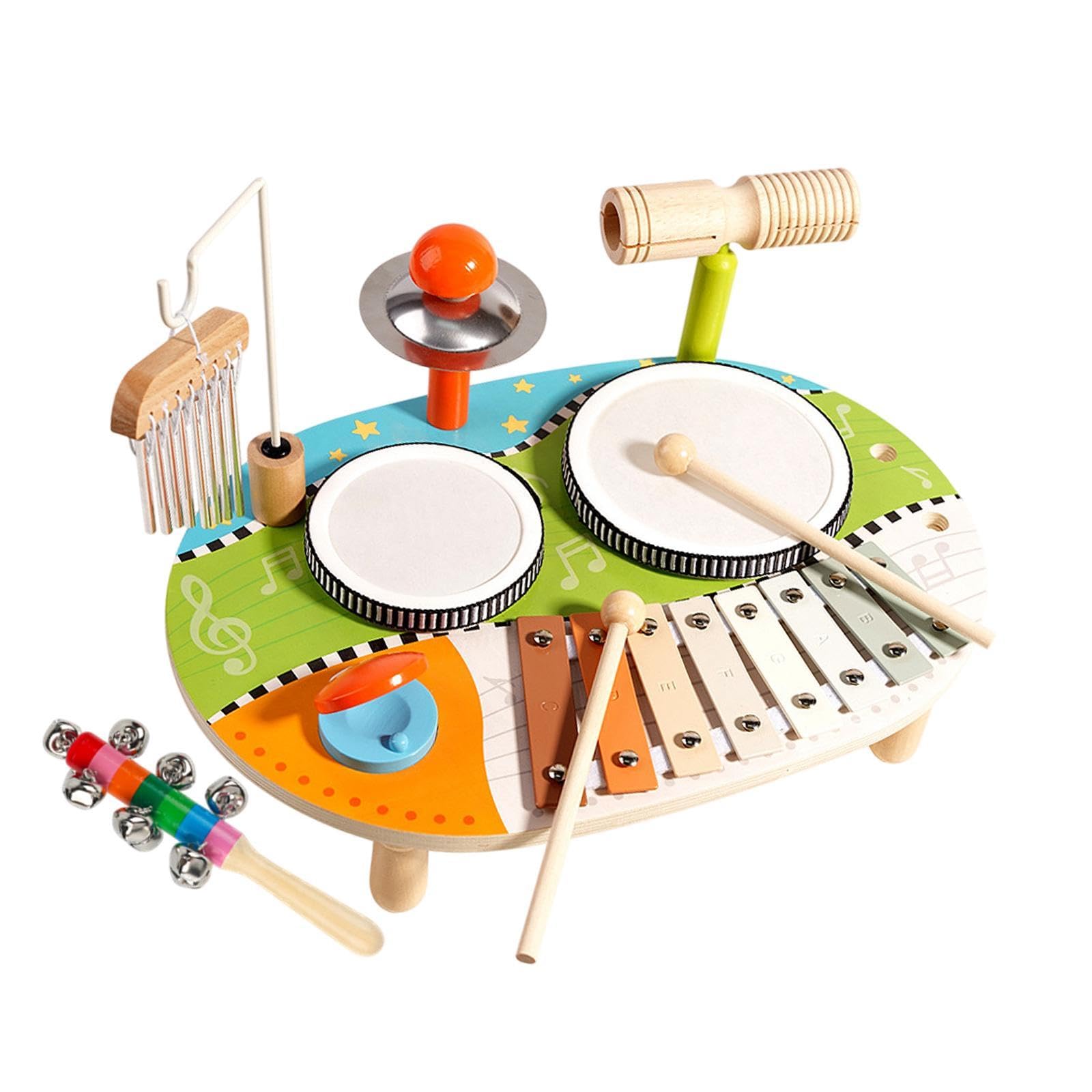 Atorse Kids Drum Toys Set Wooden Percussion Toy For Boys Girls Children Party Favor