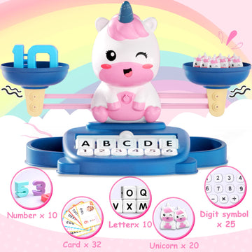 Kaodezhu Unicorn Math Balance Toy For Boys And Girls - Montessori Matching Letter Toy For Kids 3 Year Olds, Educational Kinderga