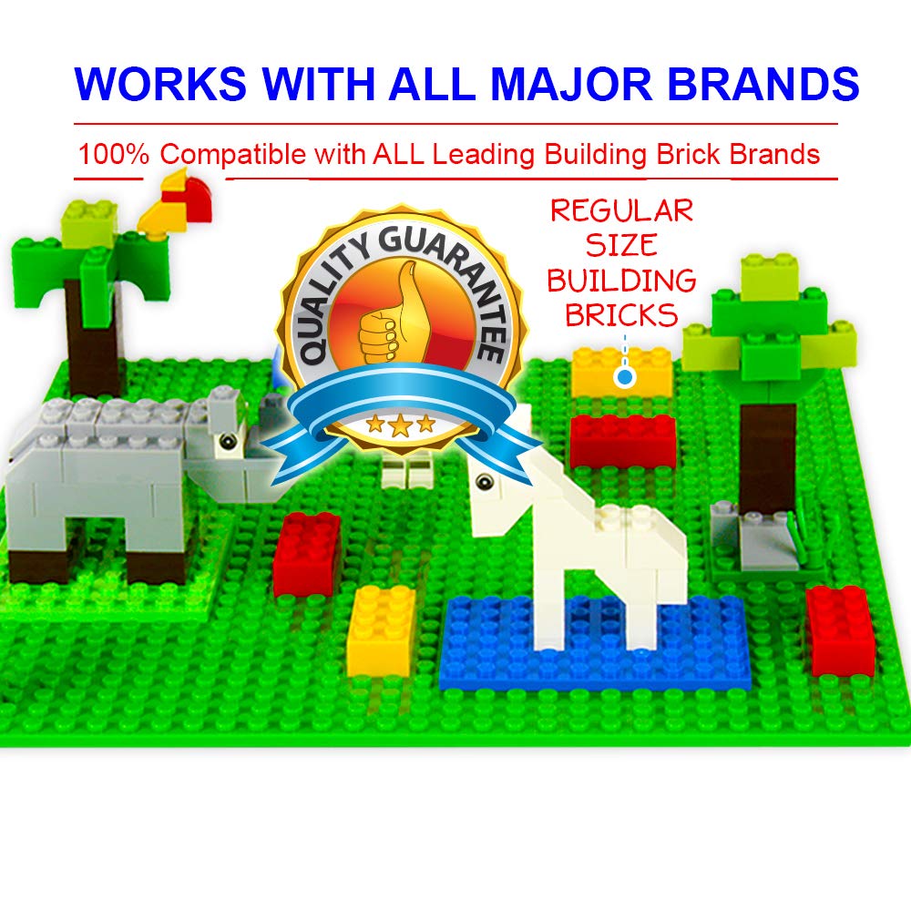 Brickyard Building Blocks Lego Compatible Baseplate - Pack Of 4 Large 10 X 10 Inch Base Plates For Toy Bricks, Stem Activities &