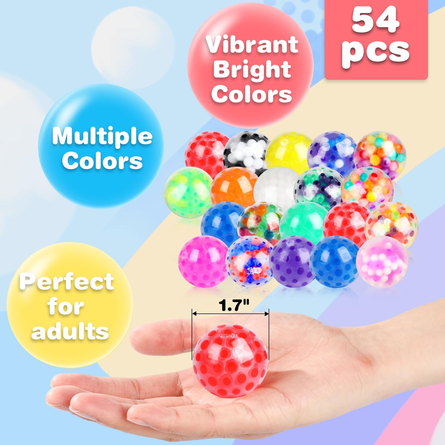 54Pack Stress Balls, Squishy Toys, Squishy Squeeze Balls Bulk Fidget Toys For Adults Squishy Balls Stress Relief Toys, Party Fav